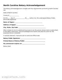 Attorney-Verified  Notary Acknowledgement Form for North Carolina