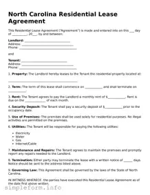 Attorney-Verified  Residential Lease Agreement Form for North Carolina