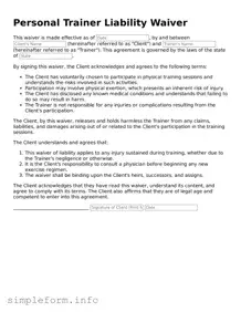 Attorney-Approved Personal Trainer Liability Waiver Document