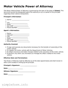 Attorney-Approved Motor Vehicle Power of Attorney Document