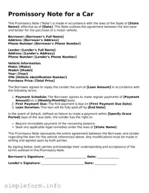 Attorney-Approved Promissory Note for a Car Document