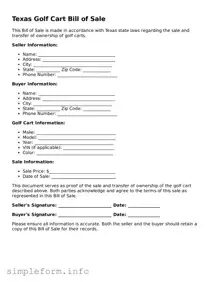 Attorney-Verified  Golf Cart Bill of Sale Form for Texas