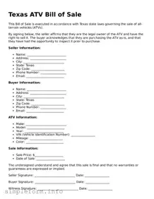 Attorney-Verified  ATV Bill of Sale Form for Texas