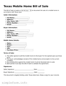 Attorney-Verified  Mobile Home Bill of Sale Form for Texas