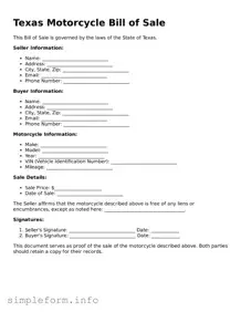 Attorney-Verified  Motorcycle Bill of Sale Form for Texas
