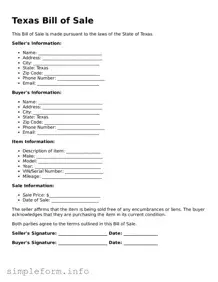 Attorney-Verified  Bill of Sale Form for Texas