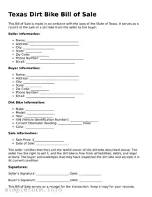 Attorney-Verified  Dirt Bike Bill of Sale Form for Texas