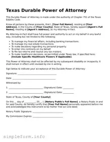 Attorney-Verified  Durable Power of Attorney Form for Texas