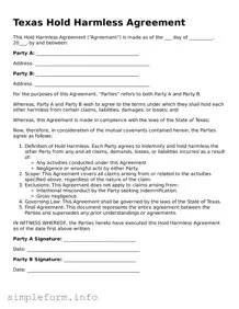 Attorney-Verified  Hold Harmless Agreement Form for Texas