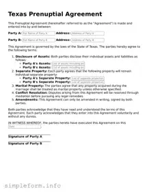 Attorney-Verified  Prenuptial Agreement Form for Texas