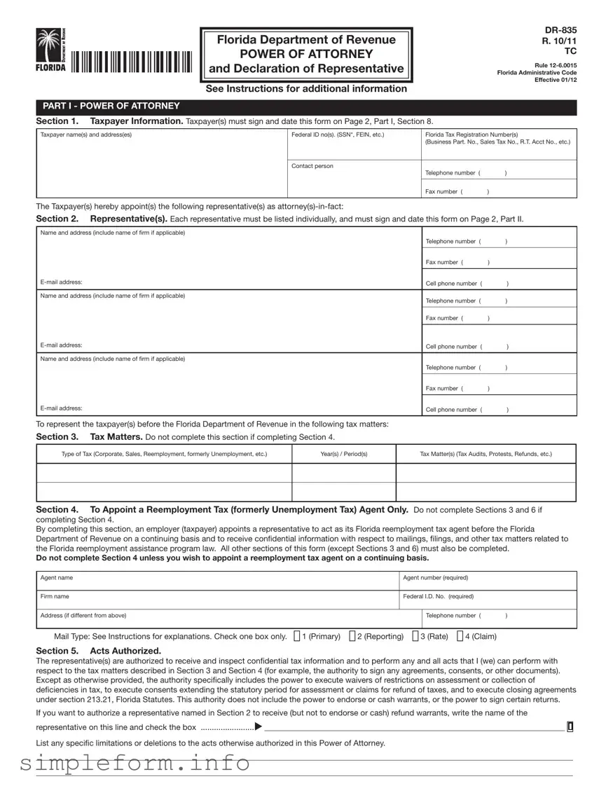 Fill Out a Valid Tax POA dr 835 Form