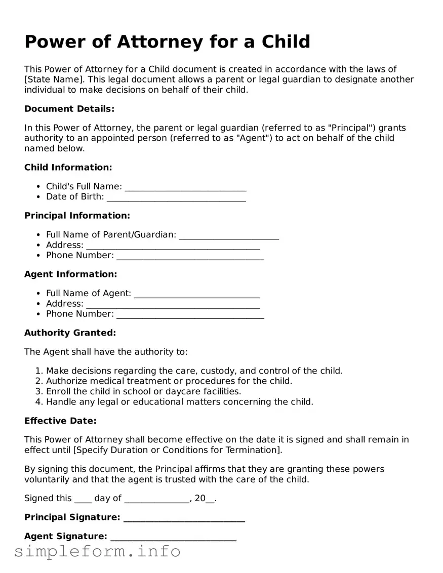 Attorney-Approved Power of Attorney for a Child Document