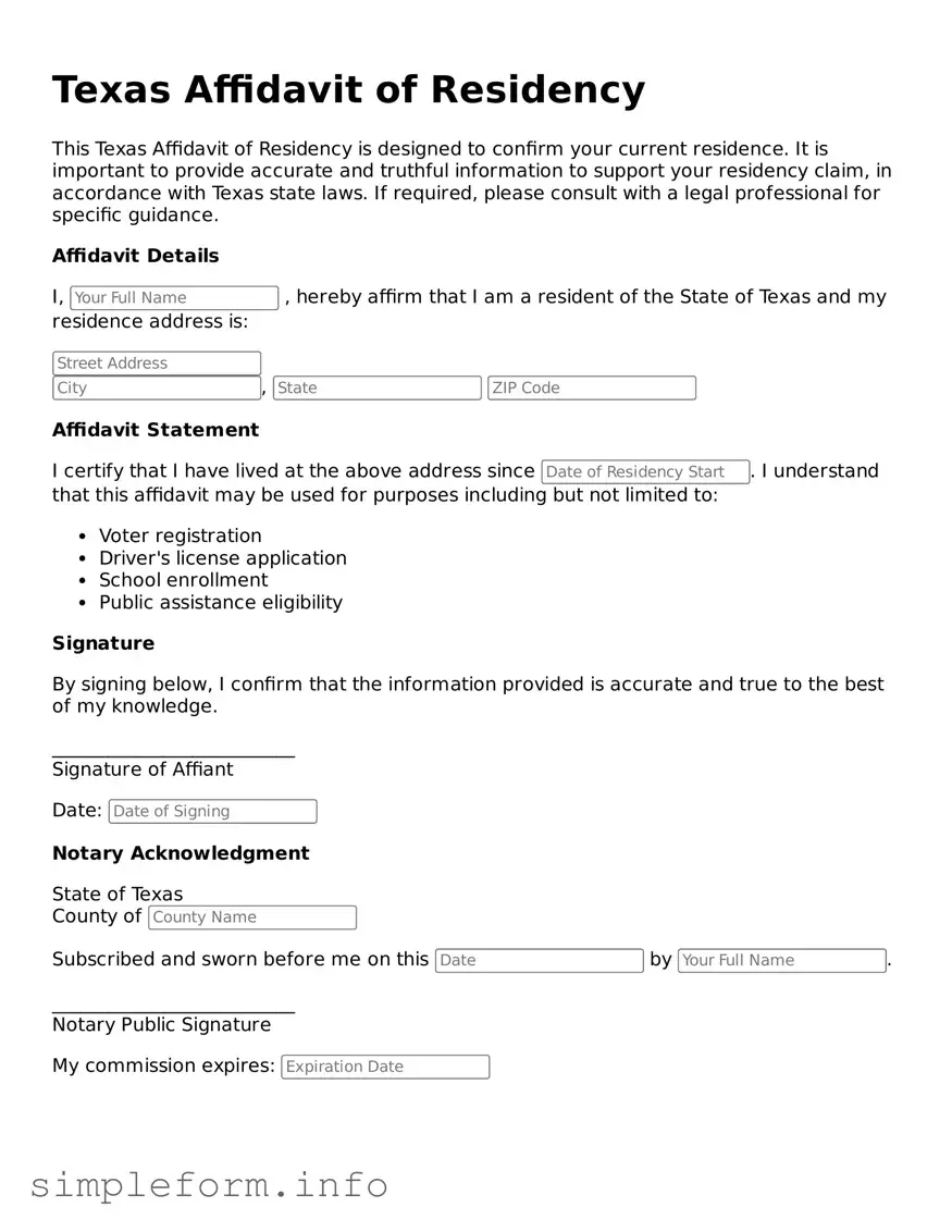 Attorney-Verified  Affidavit of Residency Form for Texas