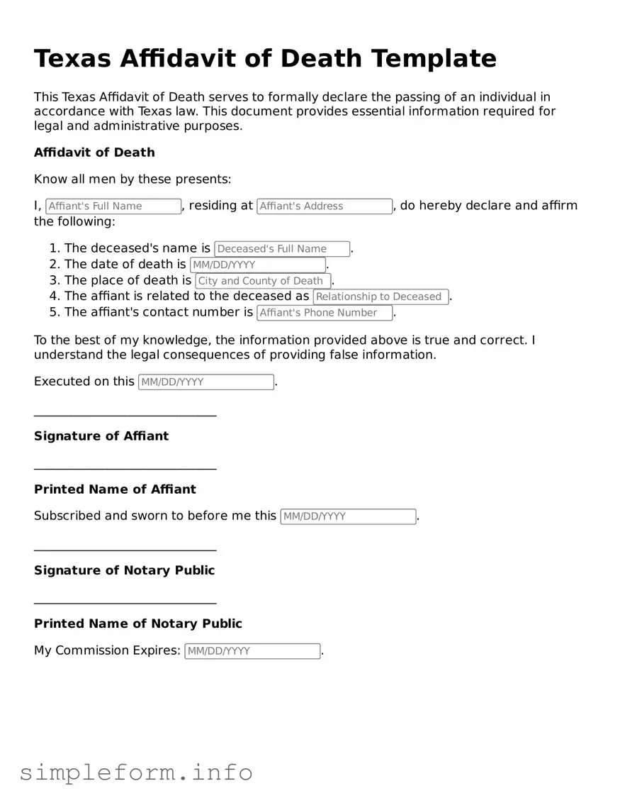 Attorney-Verified  Affidavit of Death Form for Texas