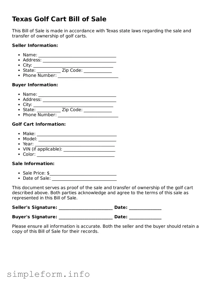 Attorney-Verified  Golf Cart Bill of Sale Form for Texas
