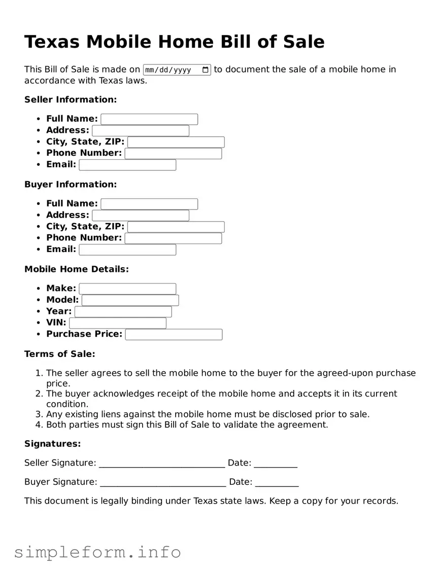 Attorney-Verified  Mobile Home Bill of Sale Form for Texas