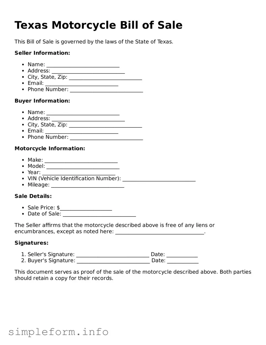 Attorney-Verified  Motorcycle Bill of Sale Form for Texas