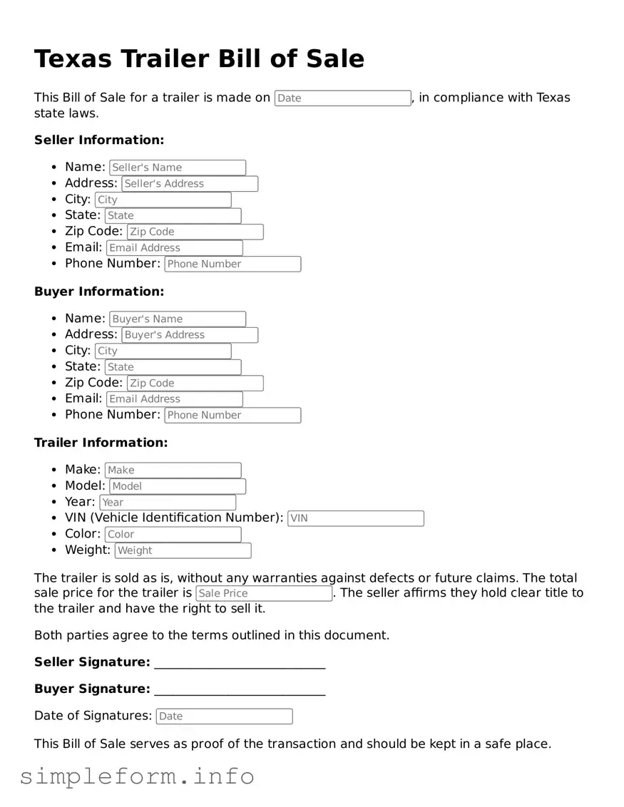 Attorney-Verified  Trailer Bill of Sale Form for Texas