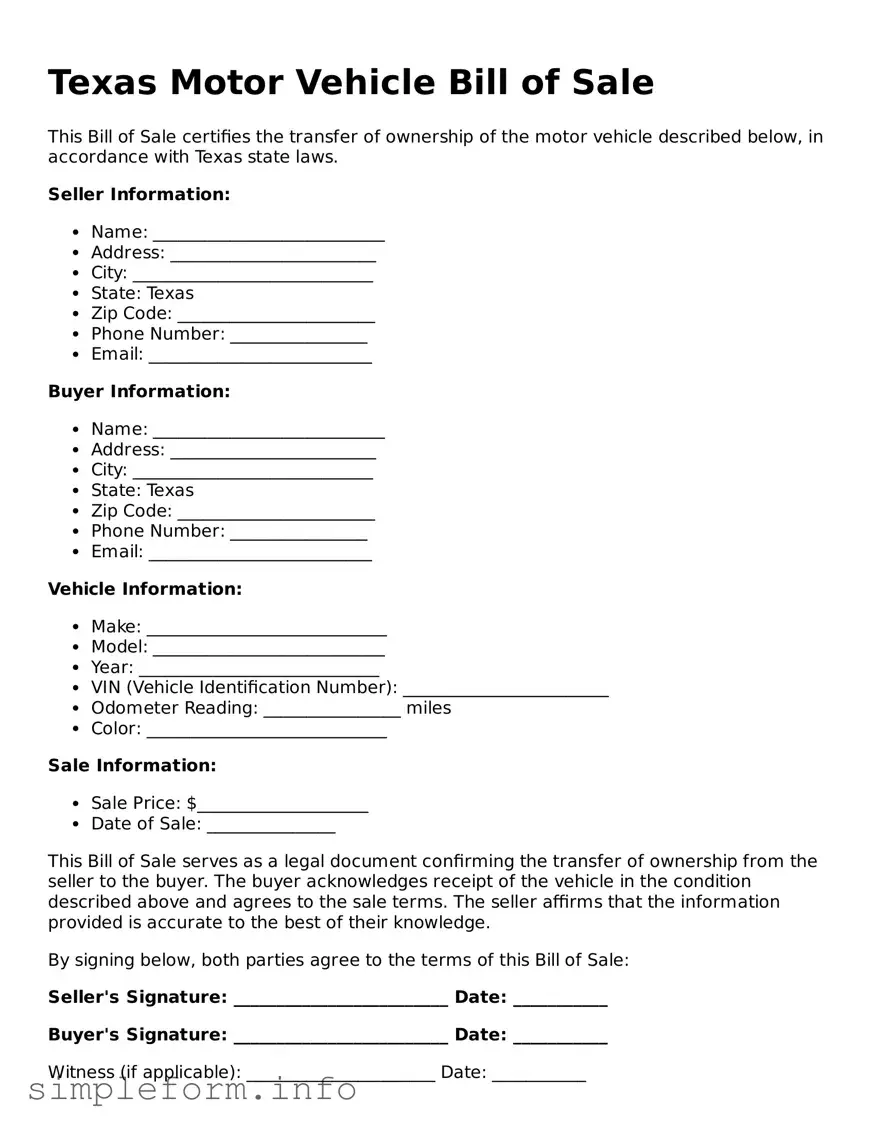 Attorney-Verified  Motor Vehicle Bill of Sale Form for Texas