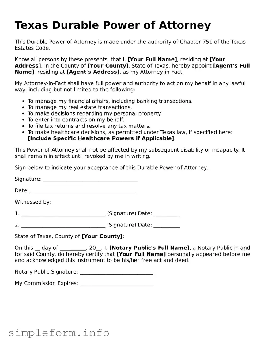 Attorney-Verified  Durable Power of Attorney Form for Texas