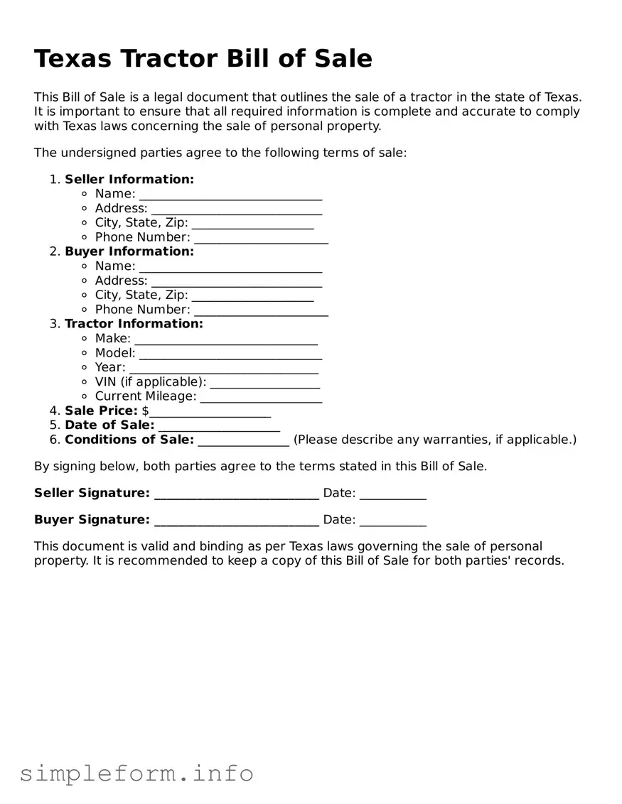 Attorney-Verified  Tractor Bill of Sale Form for Texas