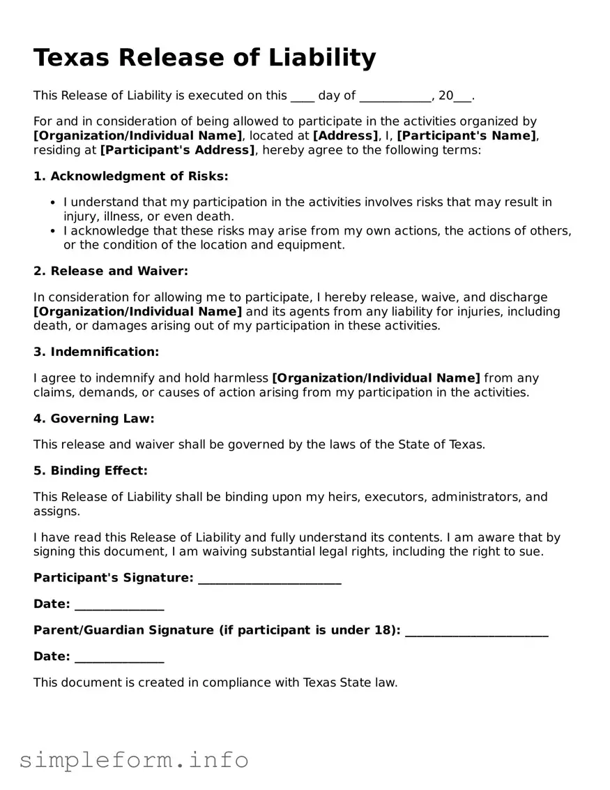 Attorney-Verified  Release of Liability Form for Texas
