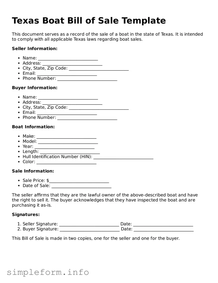 Attorney-Verified  Boat Bill of Sale Form for Texas