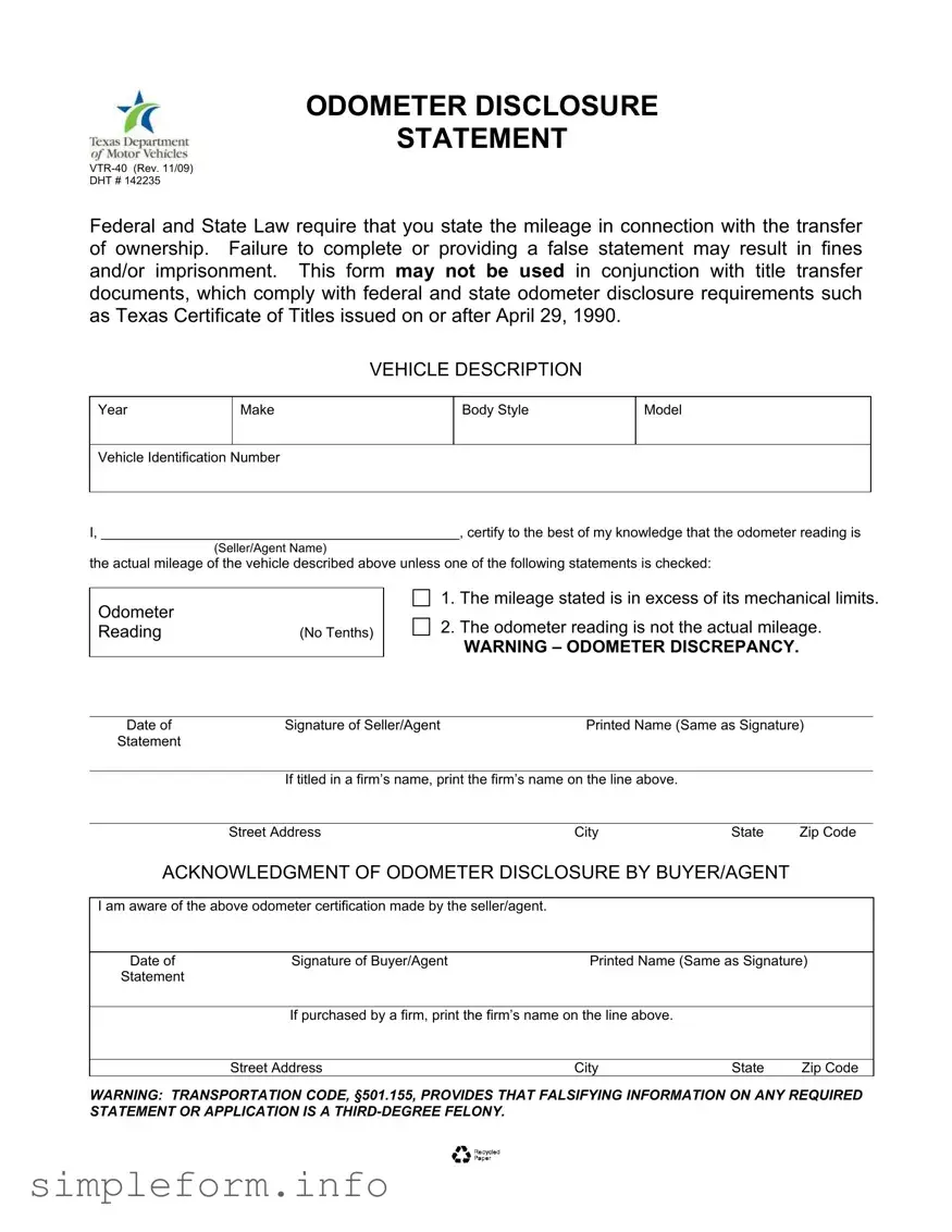 Fill Out a Valid Texas Odometer Statement Form