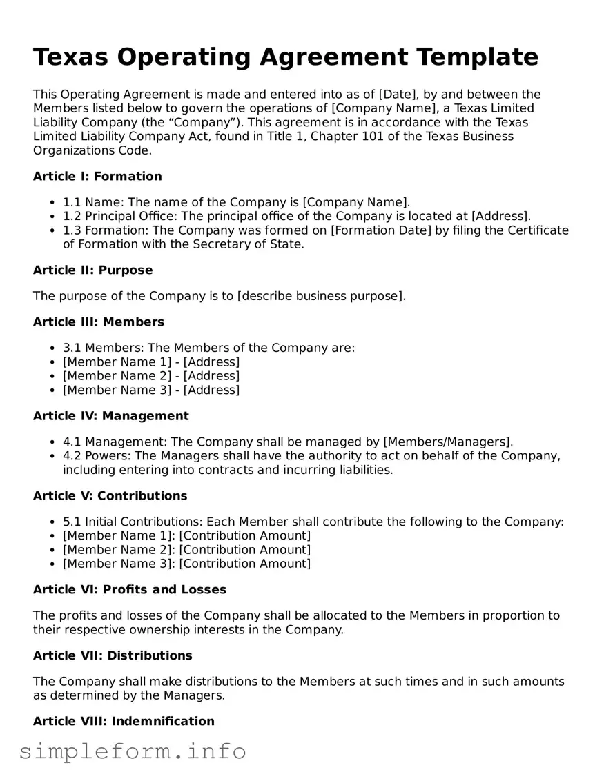 Attorney-Verified  Operating Agreement Form for Texas