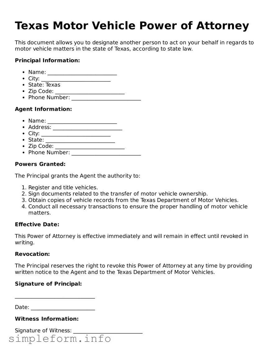 Attorney-Verified  Motor Vehicle Power of Attorney Form for Texas