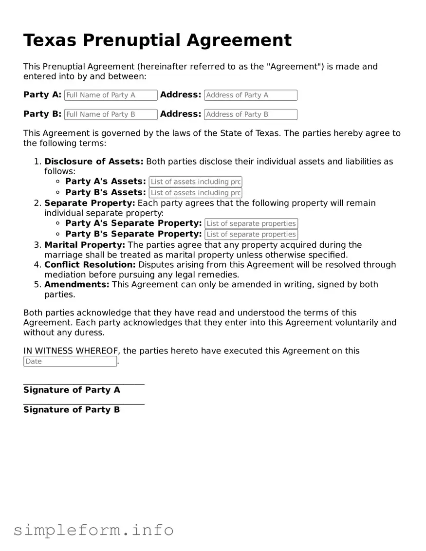 Attorney-Verified  Prenuptial Agreement Form for Texas