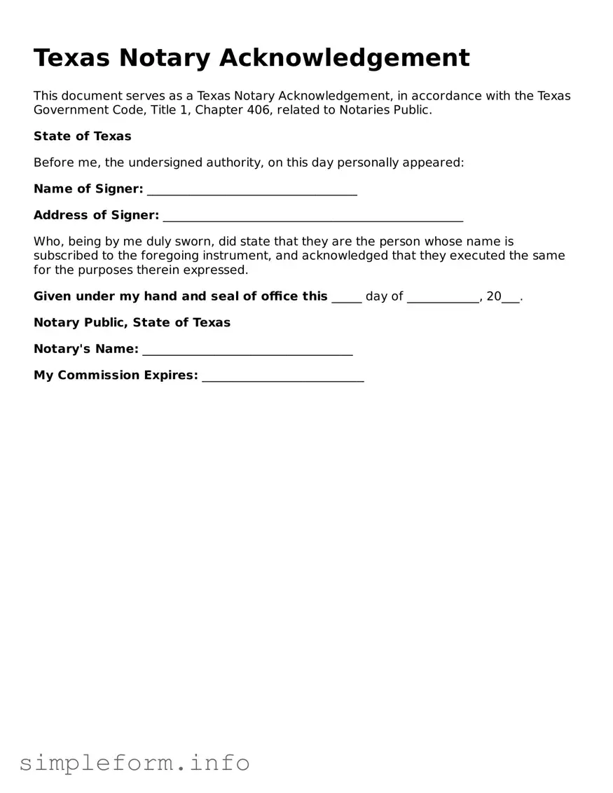 Attorney-Verified  Notary Acknowledgement Form for Texas