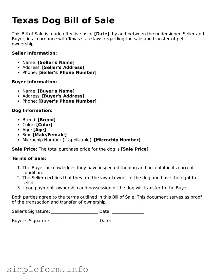 Attorney-Verified  Dog Bill of Sale Form for Texas