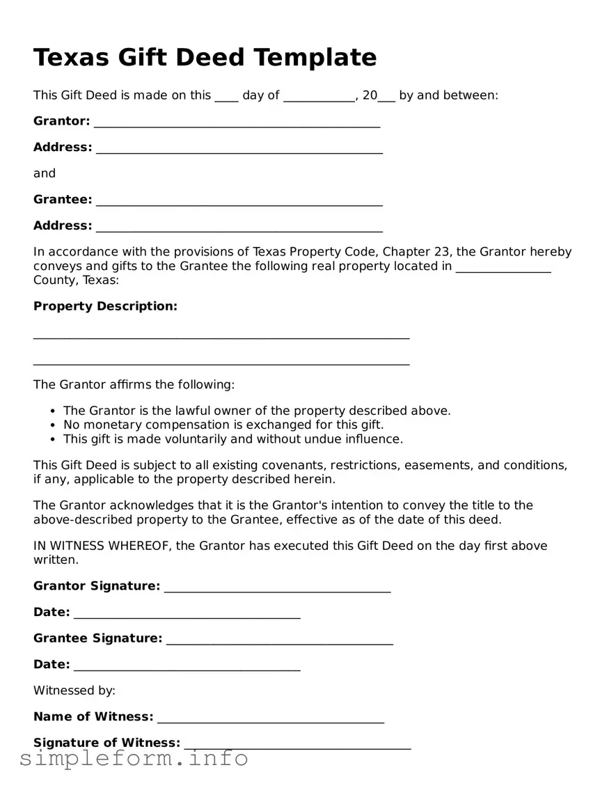 Attorney-Verified  Gift Deed Form for Texas