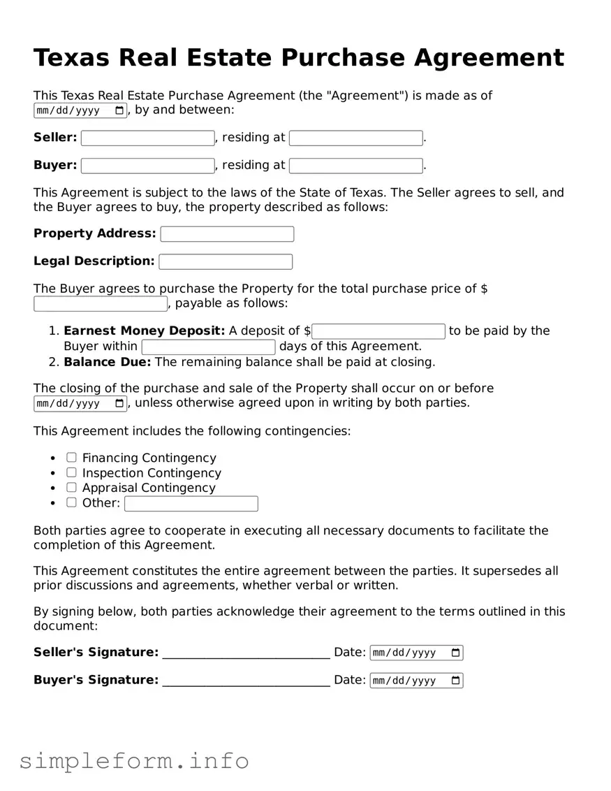 Attorney-Verified  Real Estate Purchase Agreement Form for Texas
