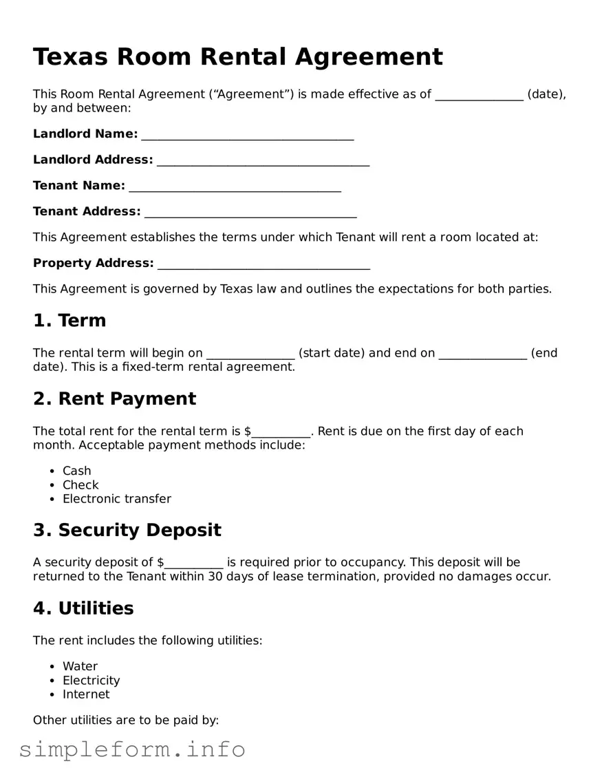 Attorney-Verified  Room Rental Agreement Form for Texas