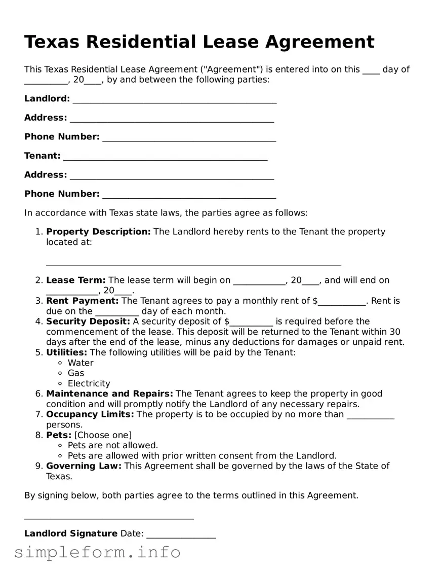 Attorney-Verified  Residential Lease Agreement Form for Texas