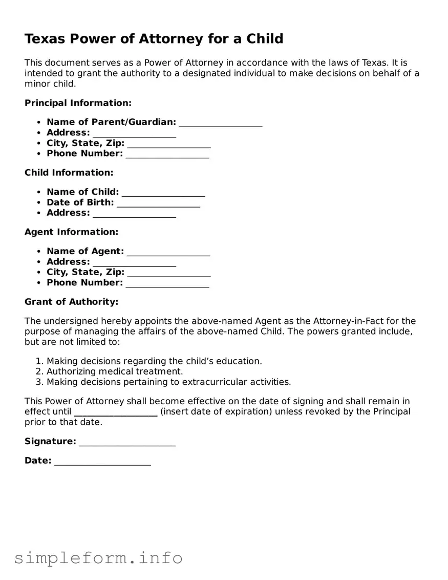 Attorney-Verified  Power of Attorney for a Child Form for Texas