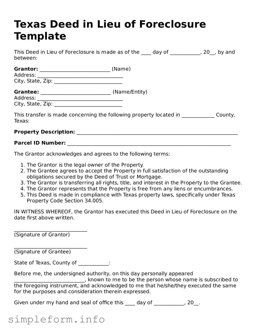 Attorney-Verified  Deed in Lieu of Foreclosure Form for Texas