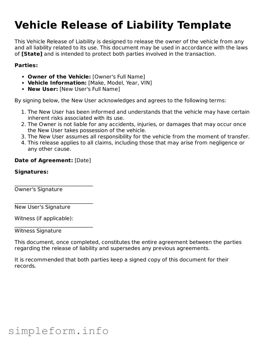Attorney-Approved Vehicle Release of Liability Document