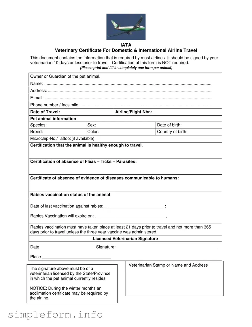 Fill Out a Valid Veterinary Certificate Travel Form